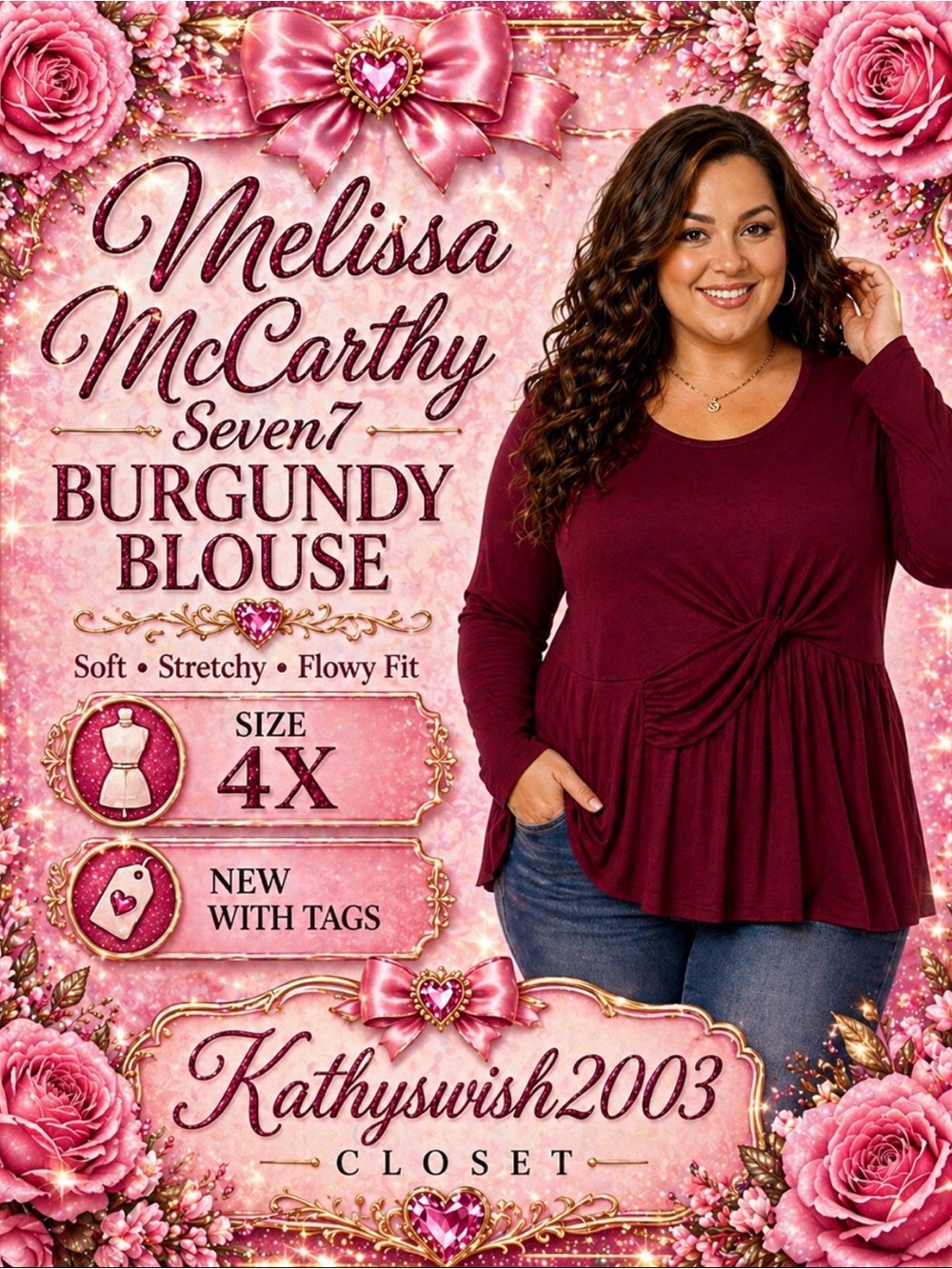 Melissa McCarthy Seven7 Women’s Blouse 4X EUC